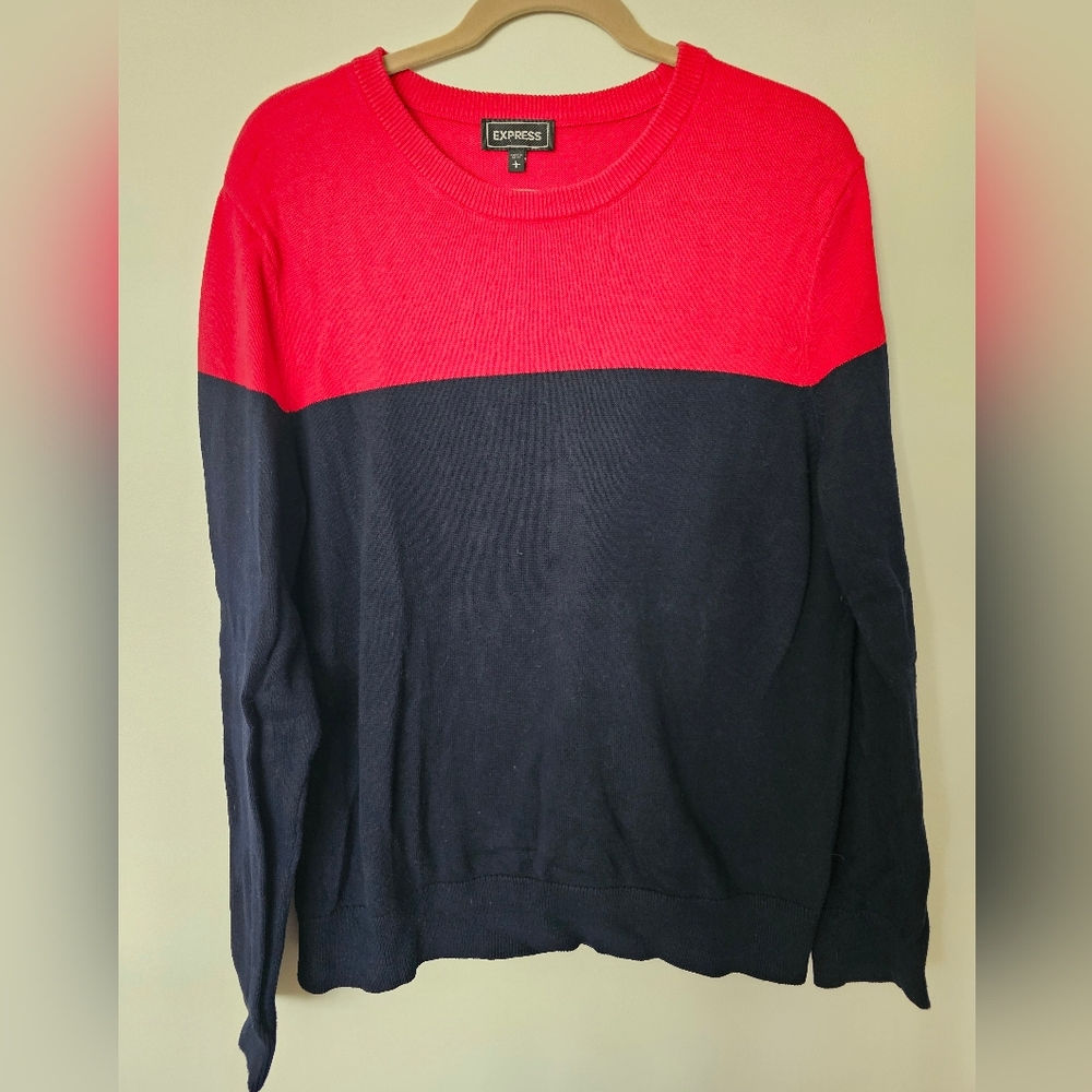 Express Red and Black Crewneck Colorblock Sweater